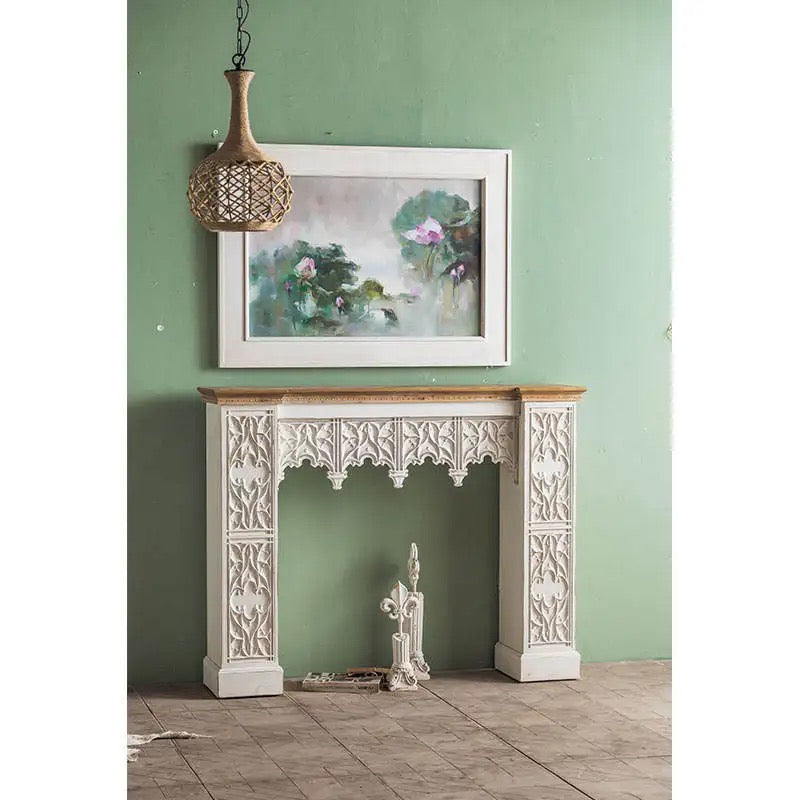 Antique White Console Table with Intricate Carvings