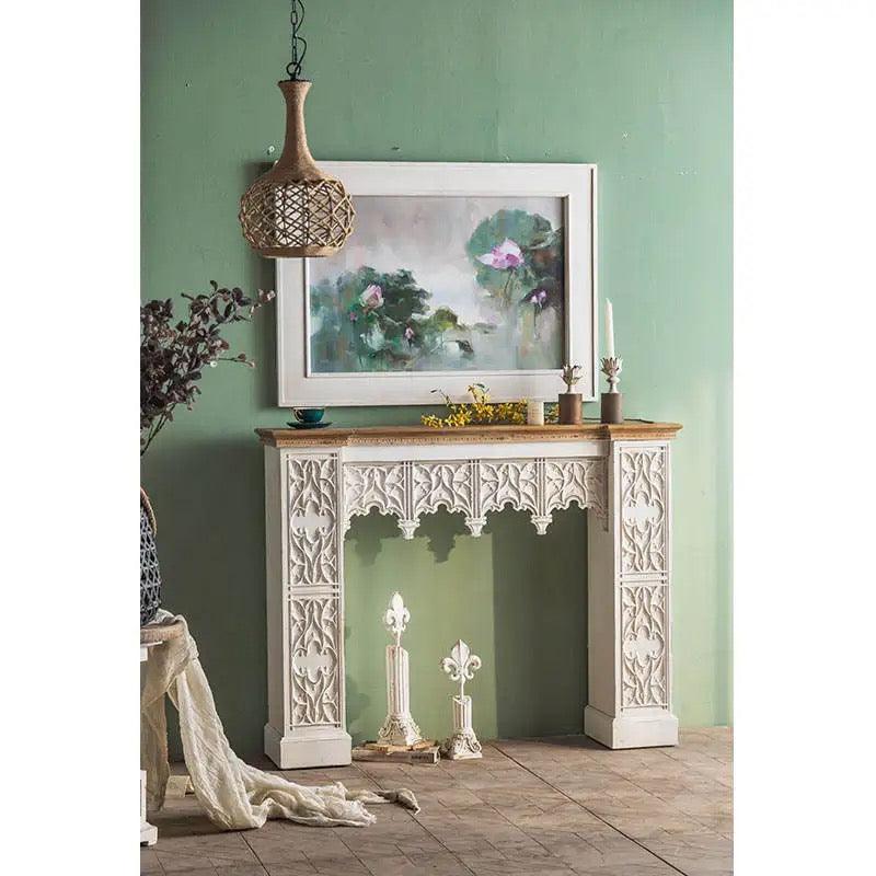 Antique White Console Table with Intricate Carvings