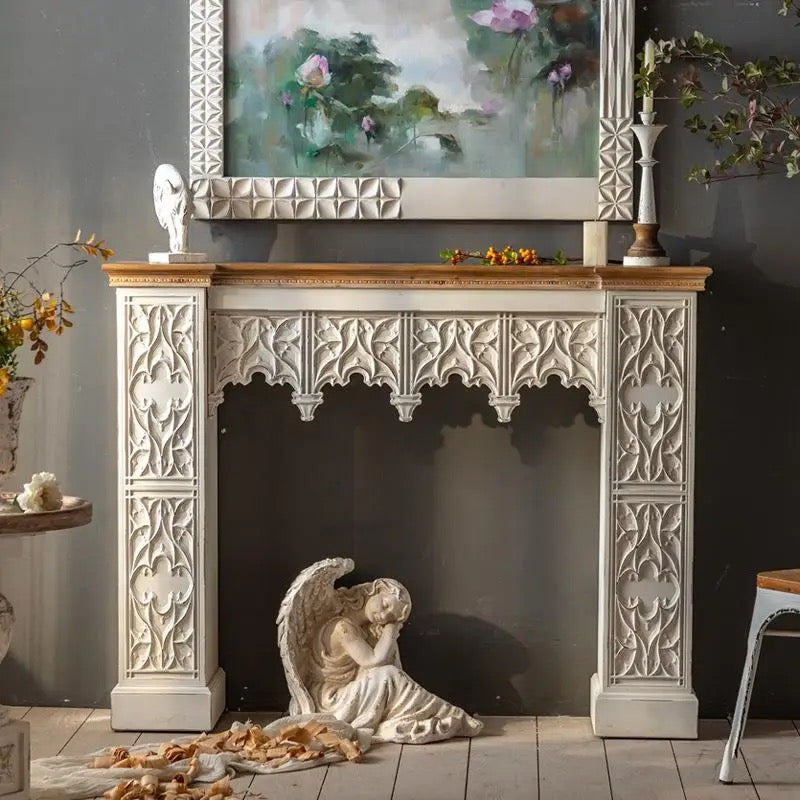 Antique White Console Table with Intricate Carvings