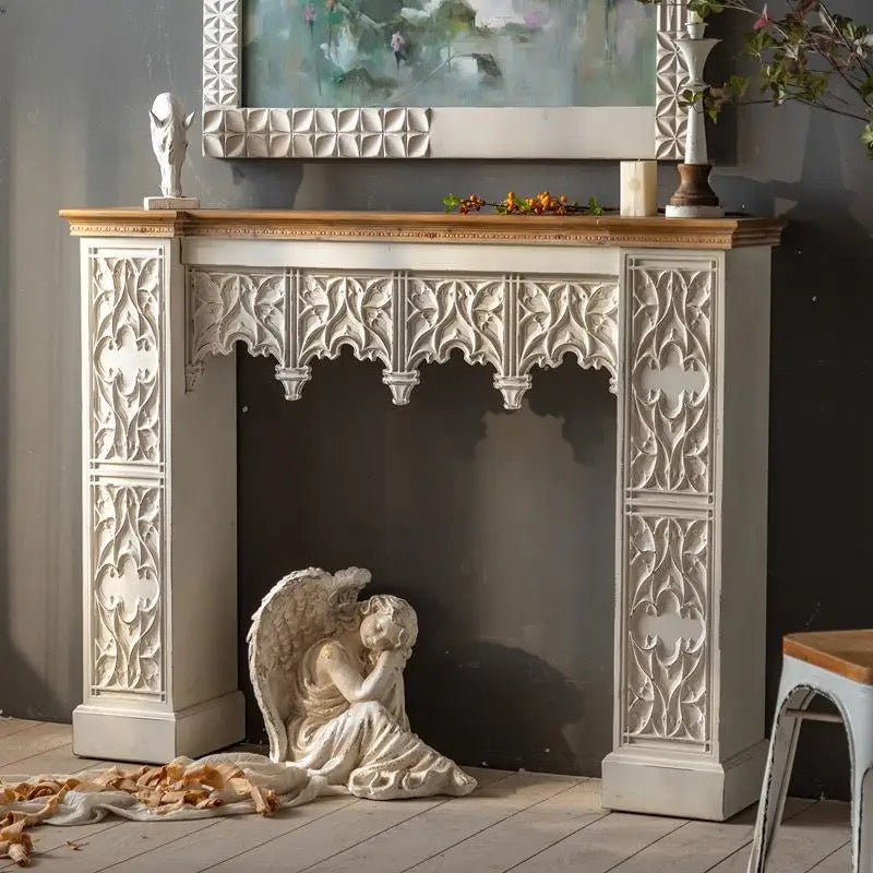 Antique White Console Table with Intricate Carvings