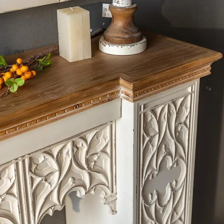 Antique White Console Table with Intricate Carvings