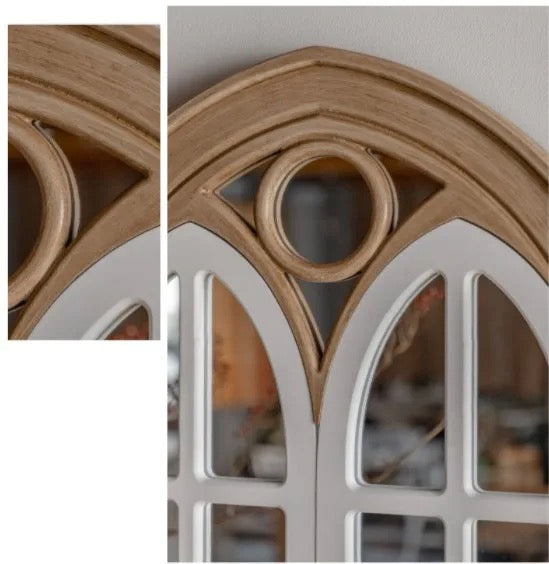 Arched Wooden Wall Mirror with Decorative Doors