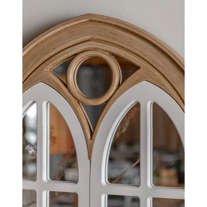 Arched Wooden Wall Mirror with Decorative Doors