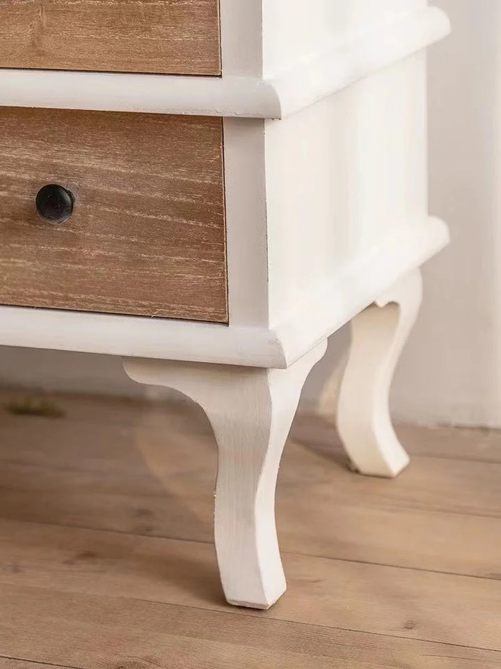 Arched Wooden Cabinet with Glass Doors and Drawers