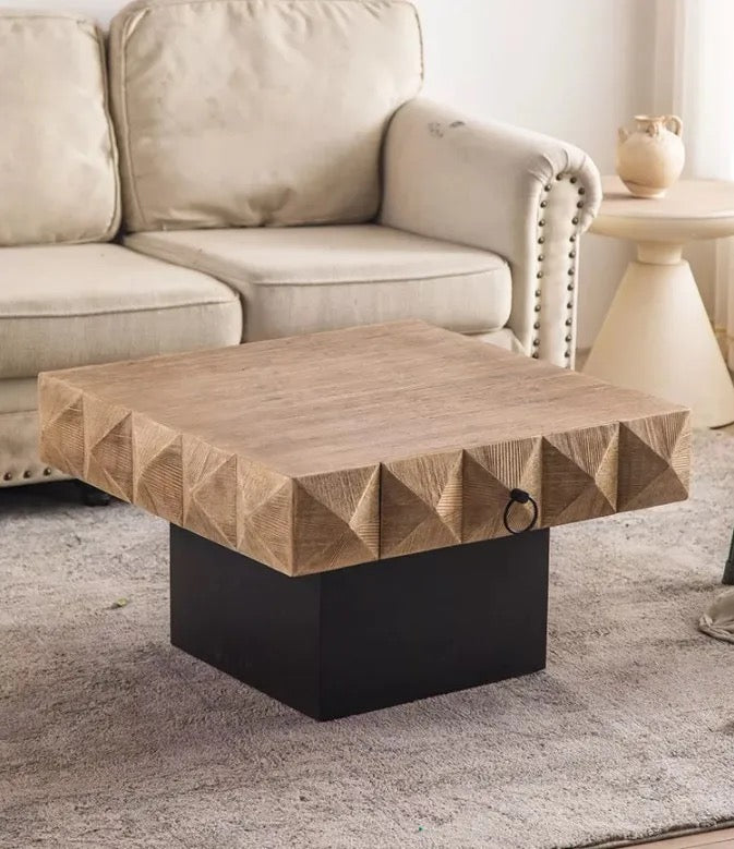 Modern Geometric Wooden Coffee Table with Metal Base