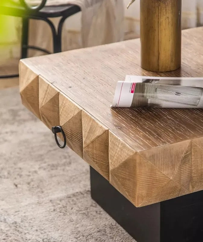 Modern Geometric Wooden Coffee Table with Metal Base