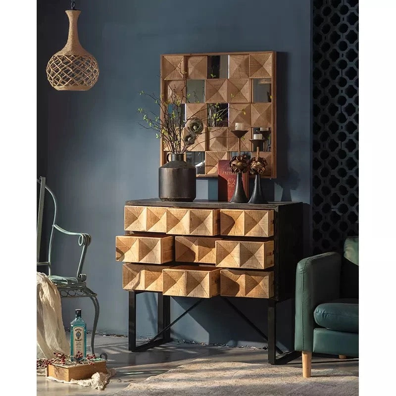 Modern Geometric Wooden Cabinet with Metal Frame