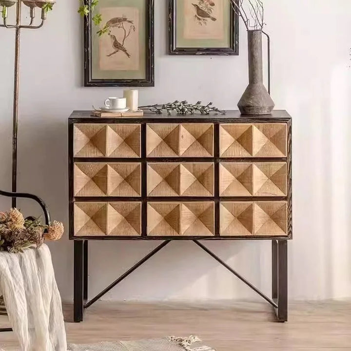 Modern Geometric Wooden Cabinet with Metal Frame