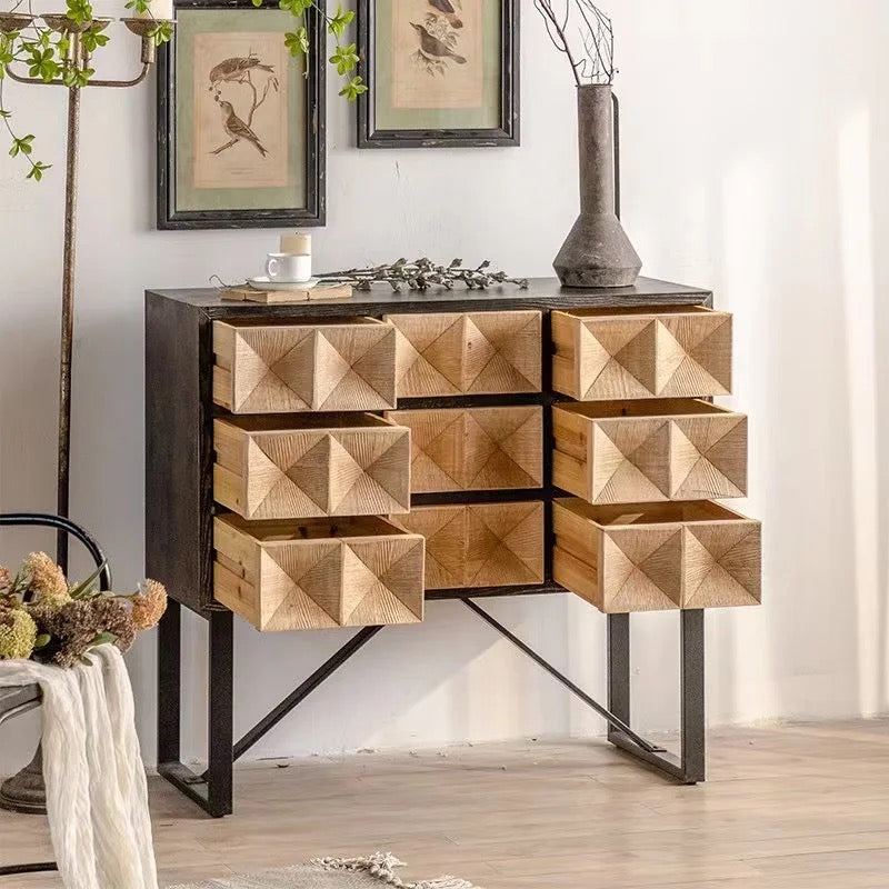 Modern Geometric Wooden Cabinet with Metal Frame