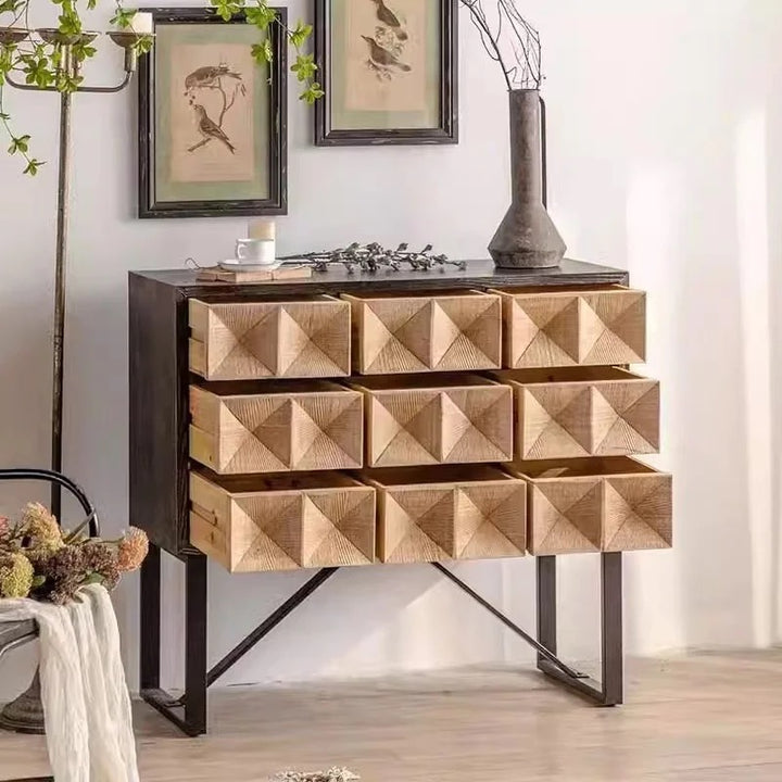 Modern Geometric Wooden Cabinet with Metal Frame