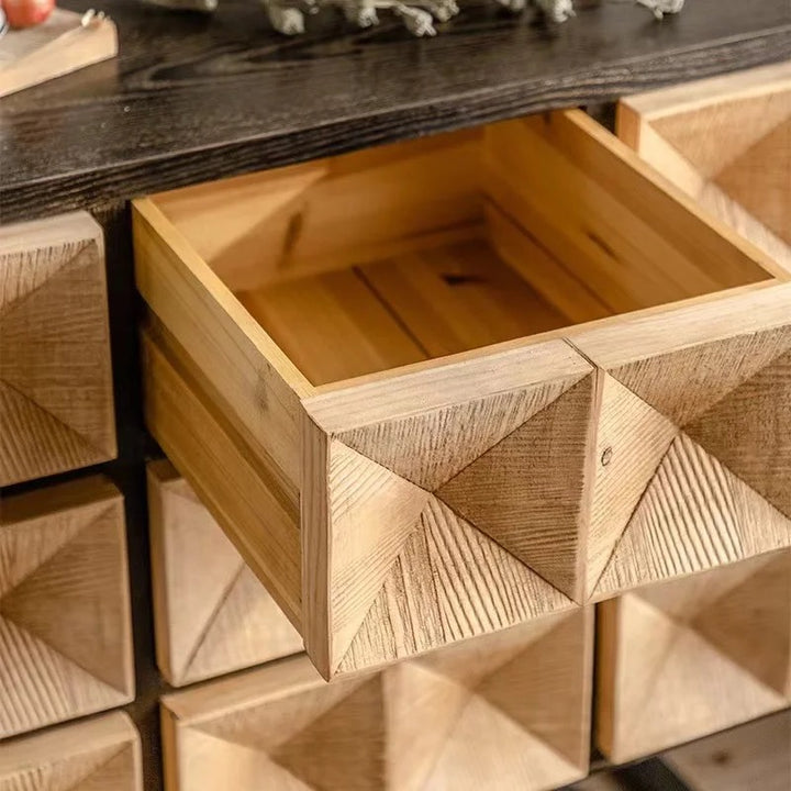 Modern Geometric Wooden Cabinet with Metal Frame