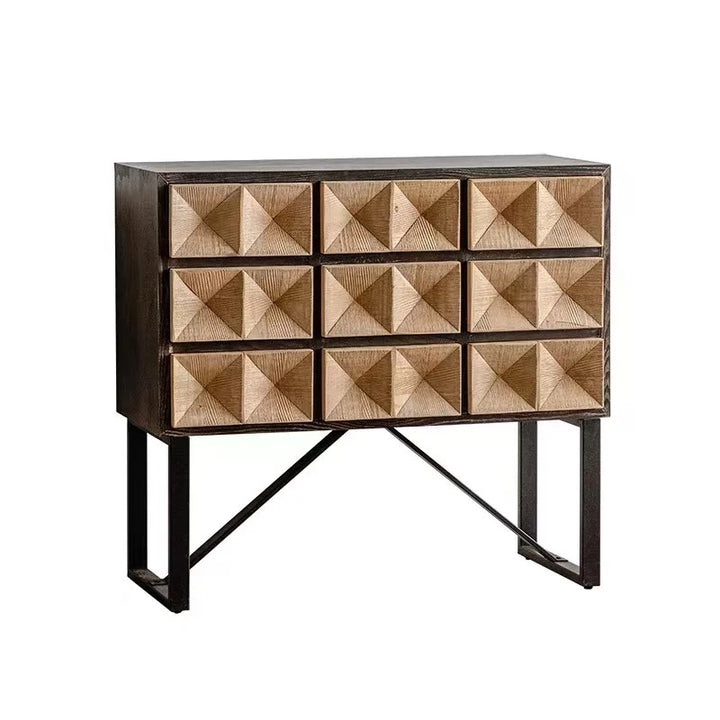 Modern Geometric Wooden Cabinet with Metal Frame