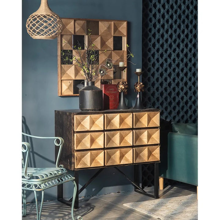 Modern Geometric Wooden Cabinet with Metal Frame