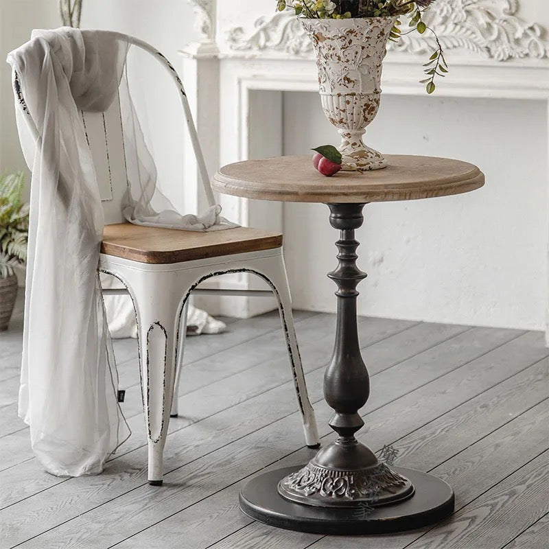 Industrial Black Metal Chair with Wooden Seat