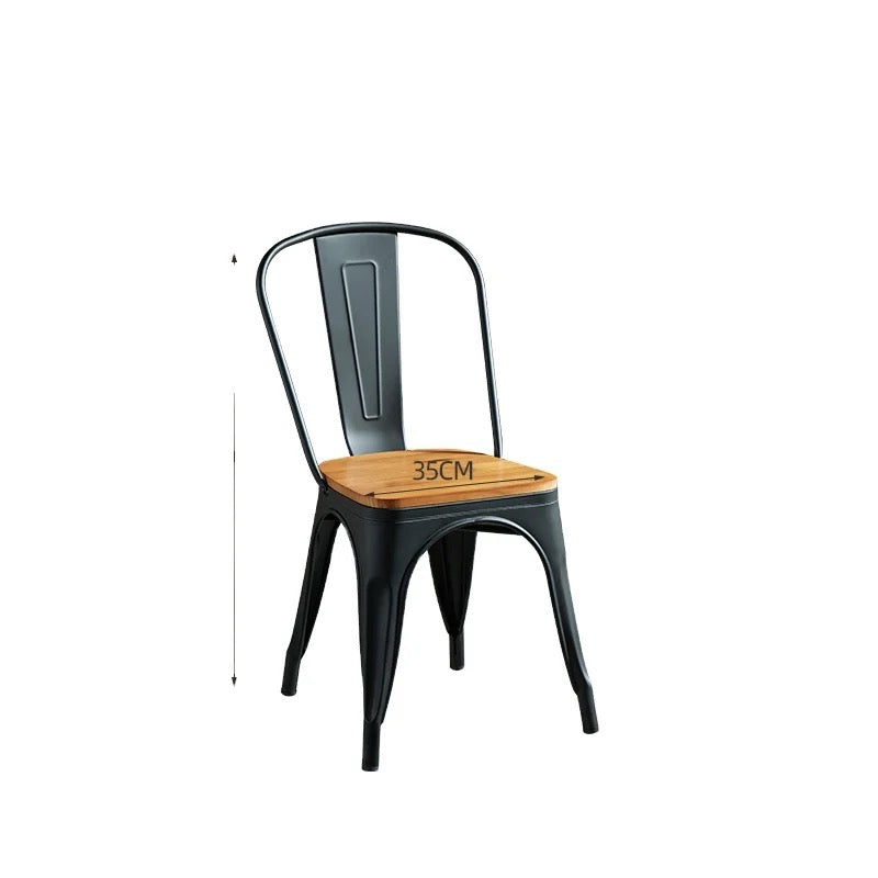 Industrial Black Metal Chair with Wooden Seat