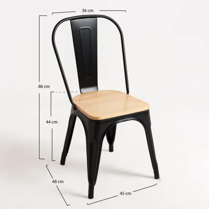 Industrial Black Metal Chair with Wooden Seat