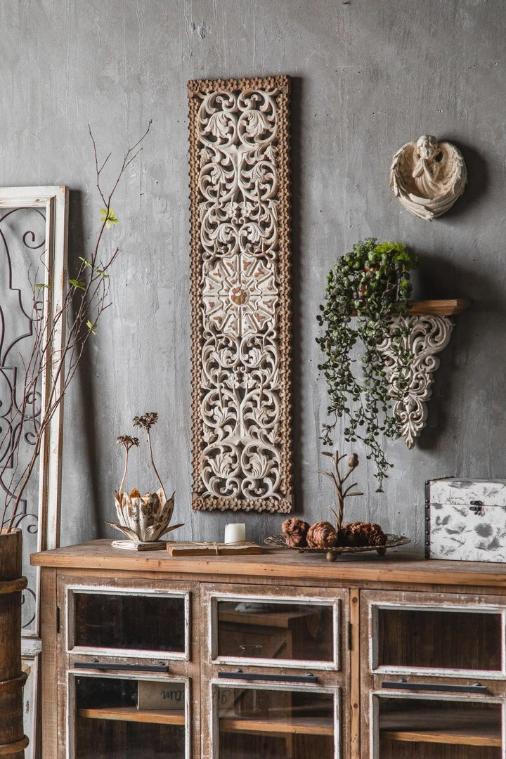 Rustic Carved Wooden Wall Panel Decor