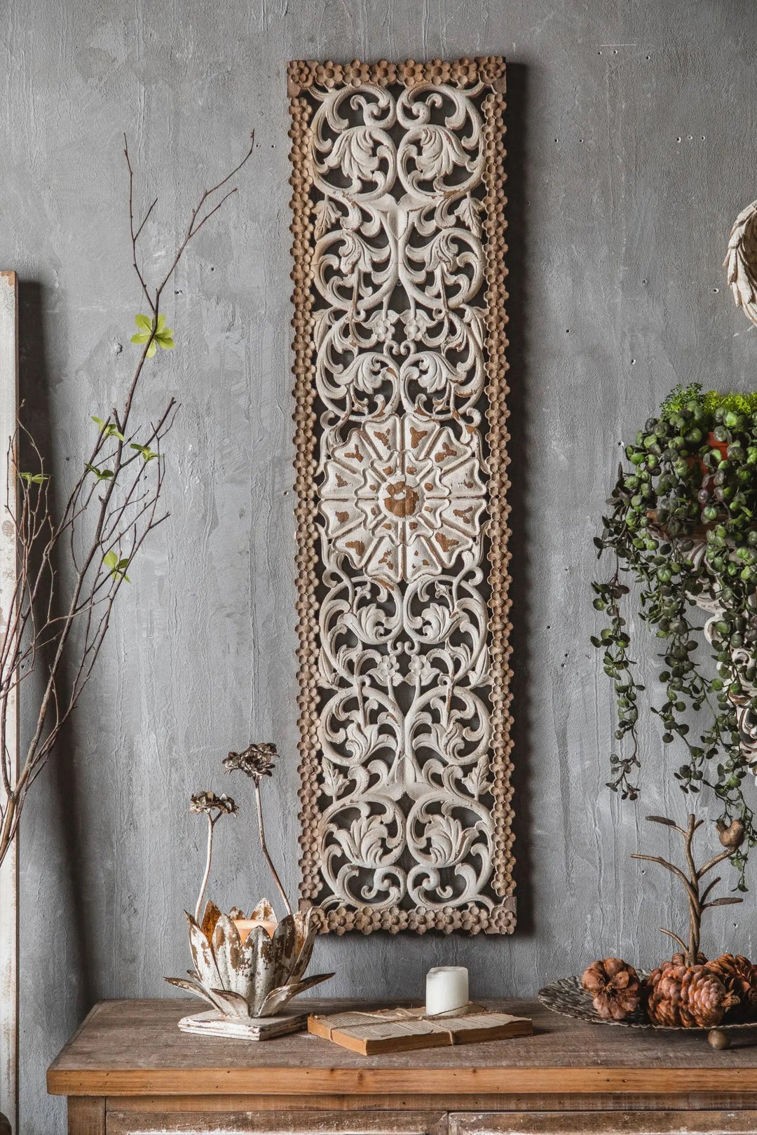 Rustic Carved Wooden Wall Panel Decor