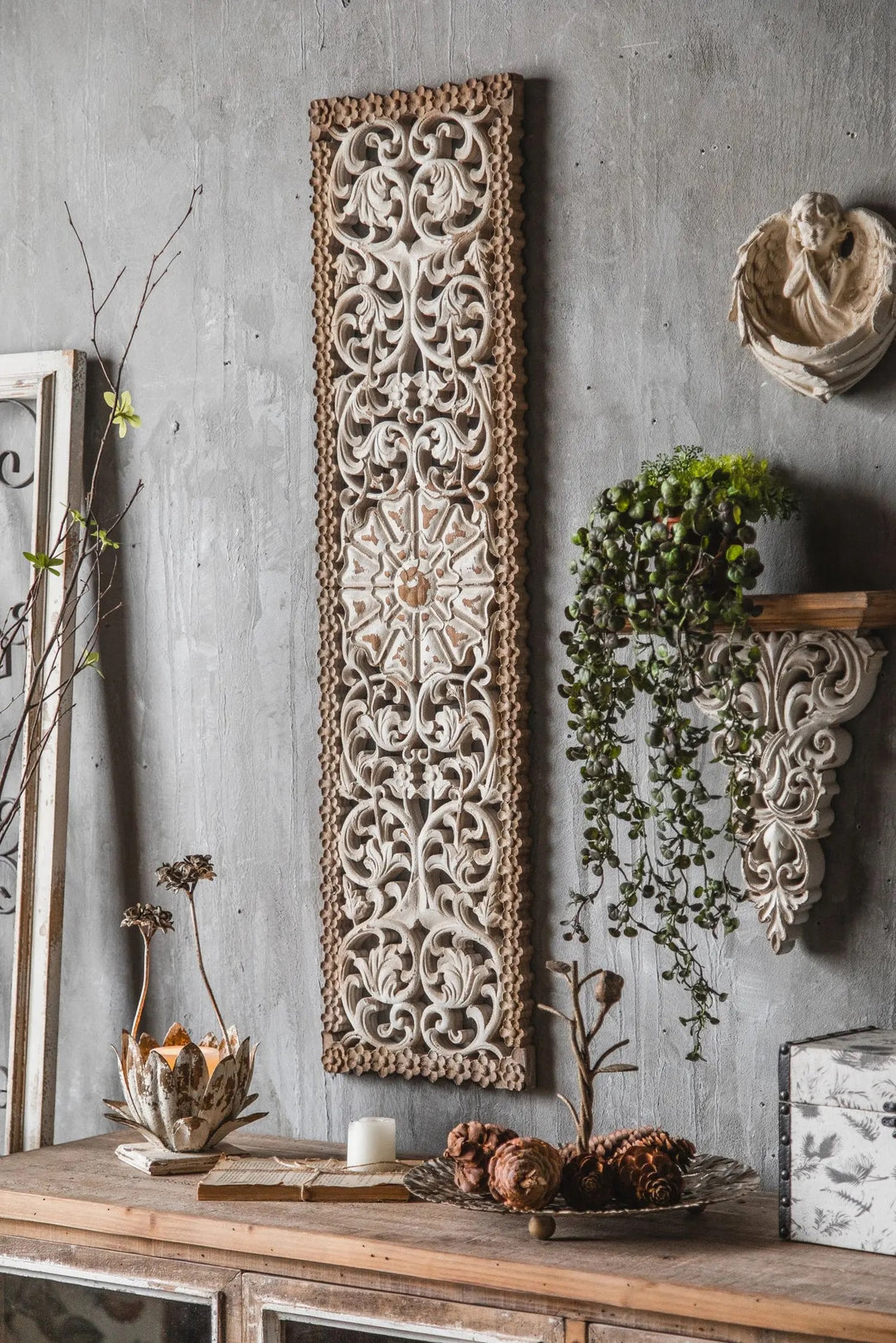 Rustic Carved Wooden Wall Panel Decor