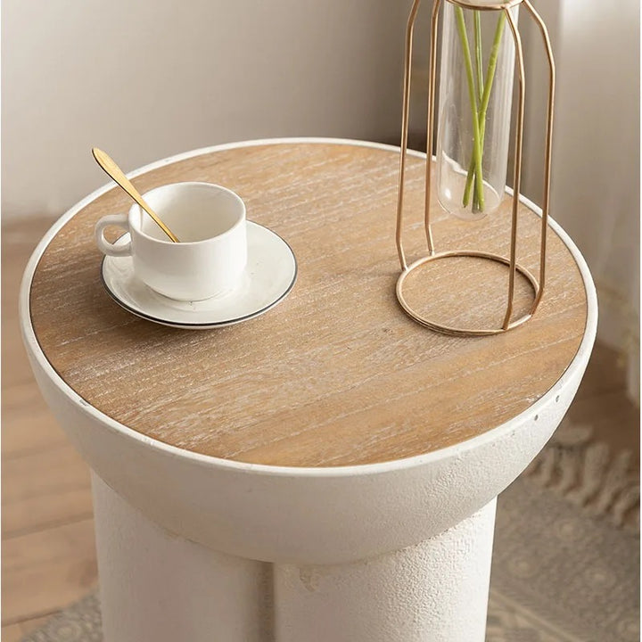 Modern Sculptural Side Table with Natural Wooden Top