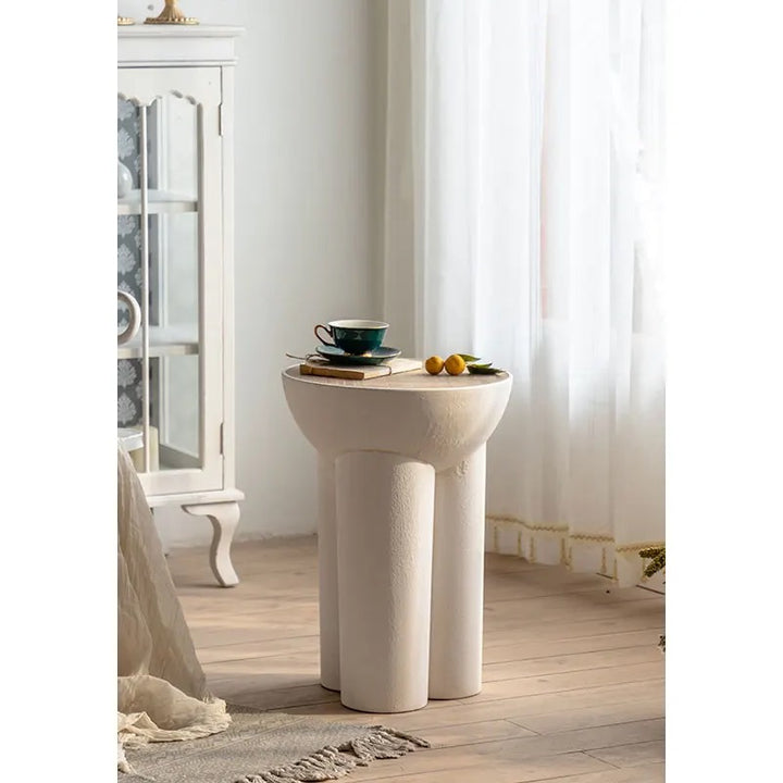 Modern Sculptural Side Table with Natural Wooden Top