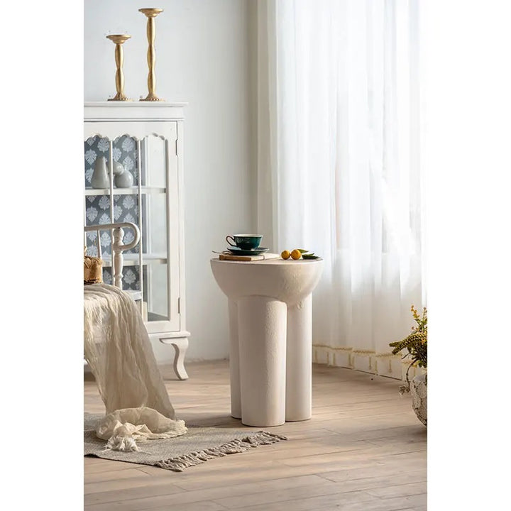 Modern Sculptural Side Table with Natural Wooden Top