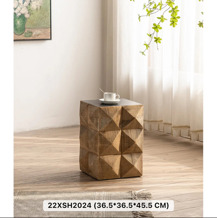 Geometric Wooden Side Table with Dark Top