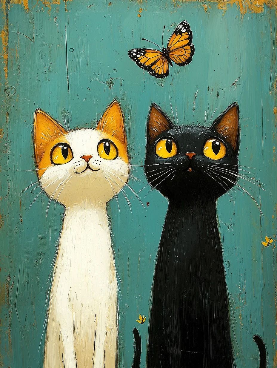 Cats & Butterfly Framed Wall Art
