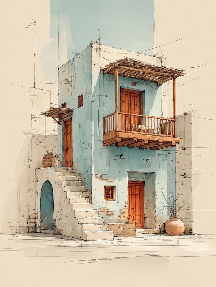 Minimal Mediterranean House Canvas Wall Art