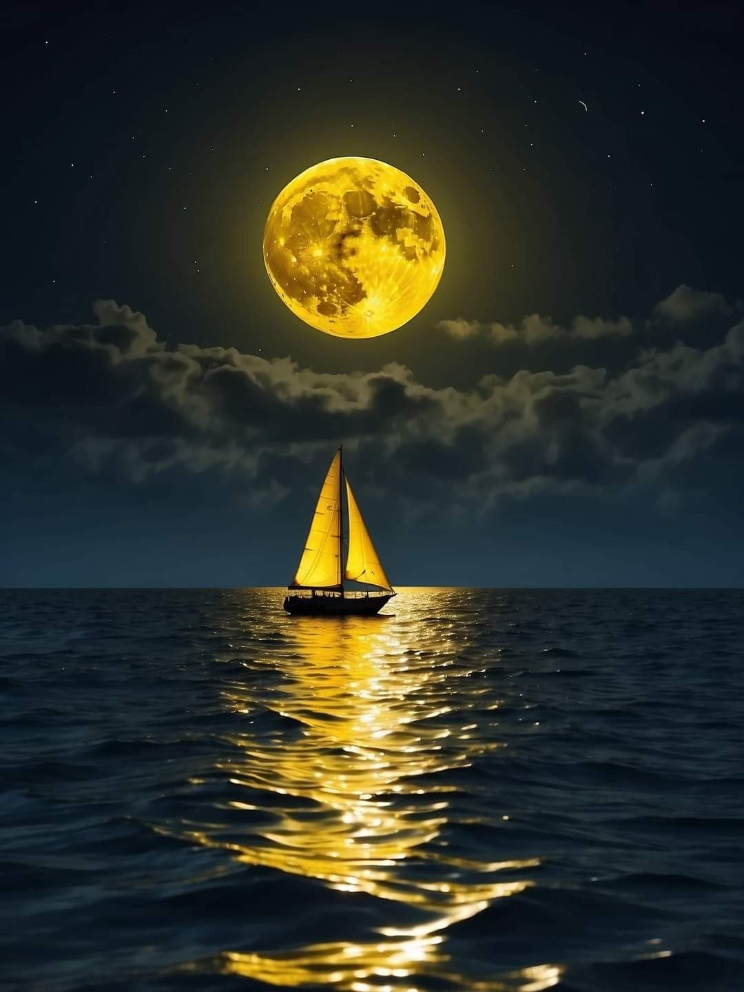 Moonlit Sailboat Ocean Canvas