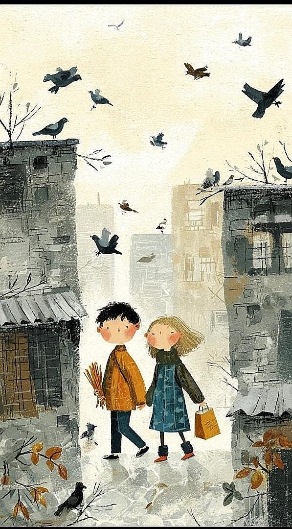 Children Walking Birds Canvas