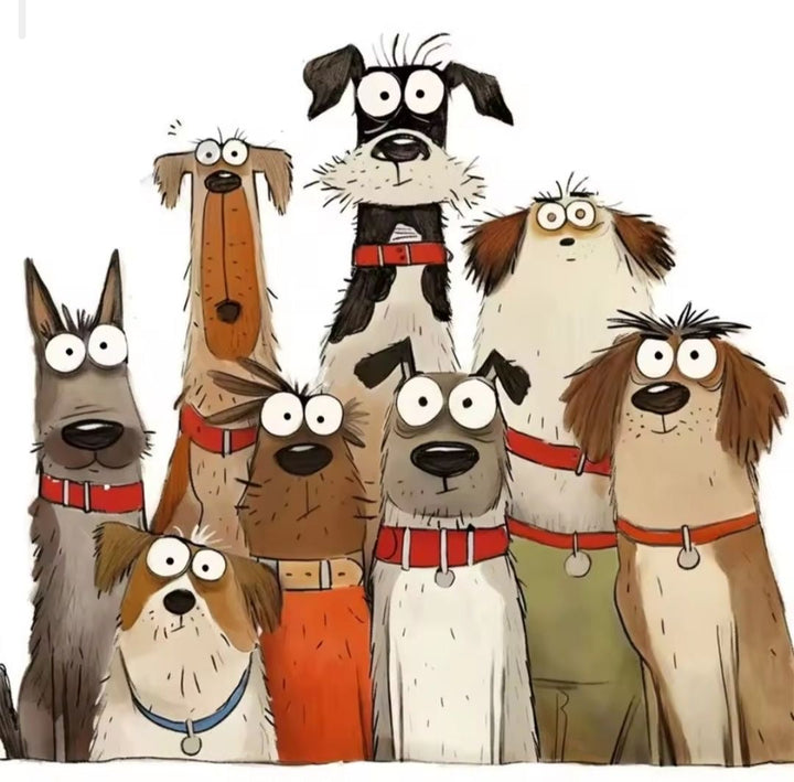 Playful Dogs Illustration Canvas