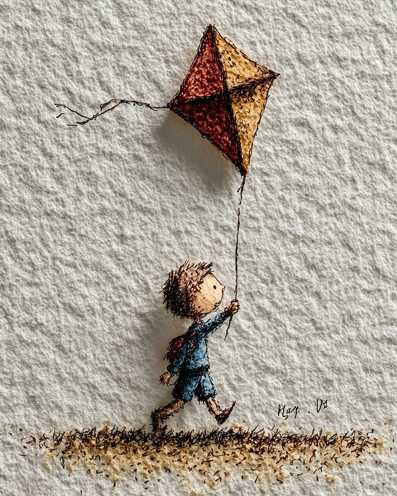 Child Flying Kite Canvas