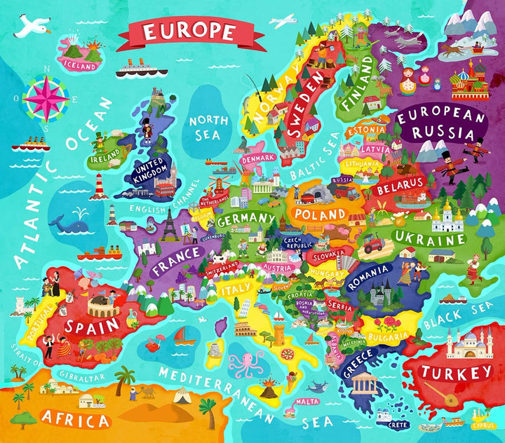 Illustrated Europe Map Canvas