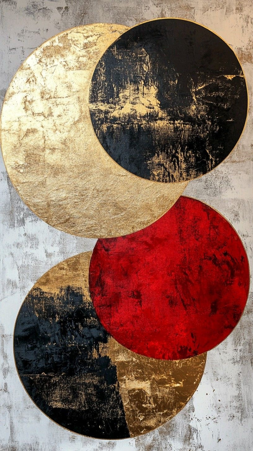 Abstract Gold & Red Circles Canvas