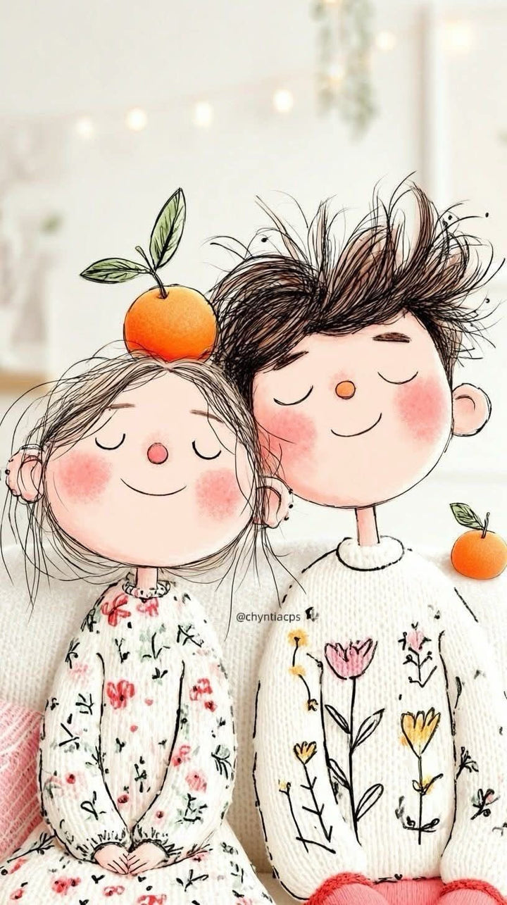 Whimsical Couple Orange Canvas Wall Art