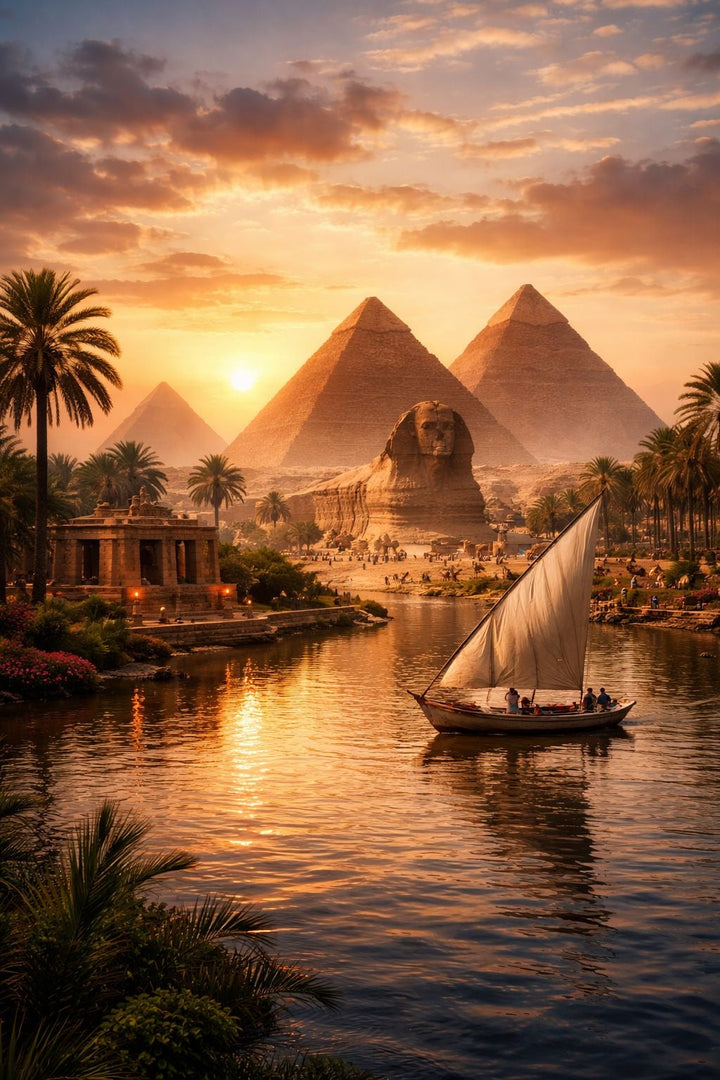 Nile River & Pyramids Sunset Canvas Wall Art