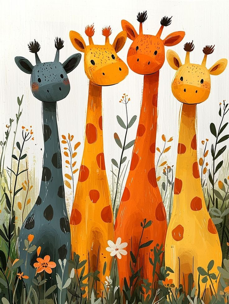 Playful Giraffe Friends Canvas