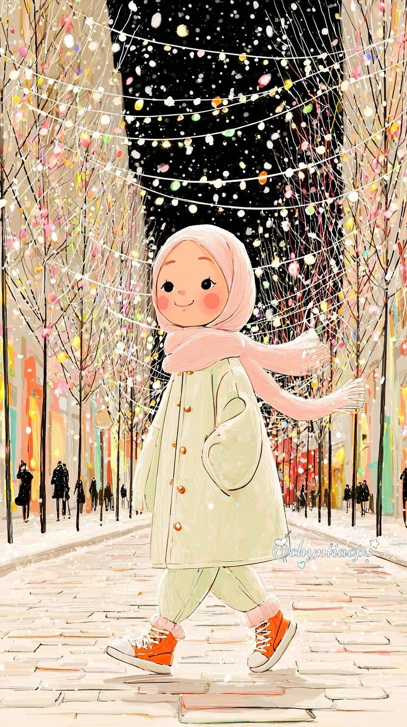 Winter Walk Girl Illustration Canvas