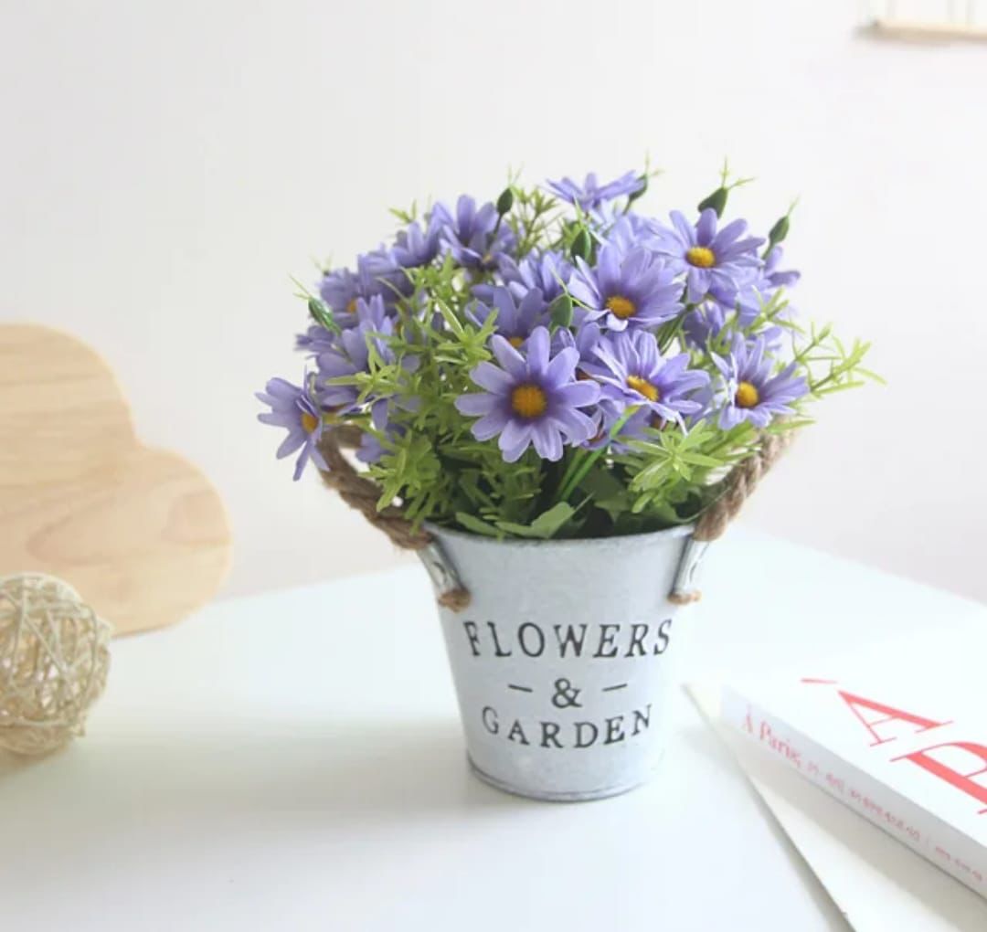 Artificial Flowers in Metal Pots