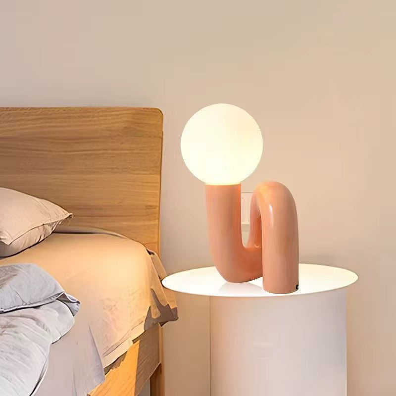 Sculptural Peach Table Lamp with Opal Globe