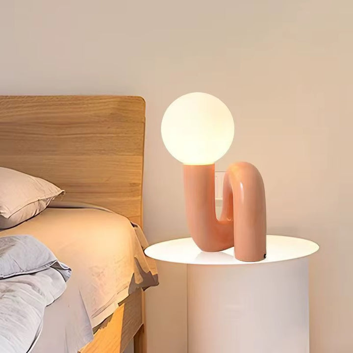 Sculptural Peach Table Lamp with Opal Globe