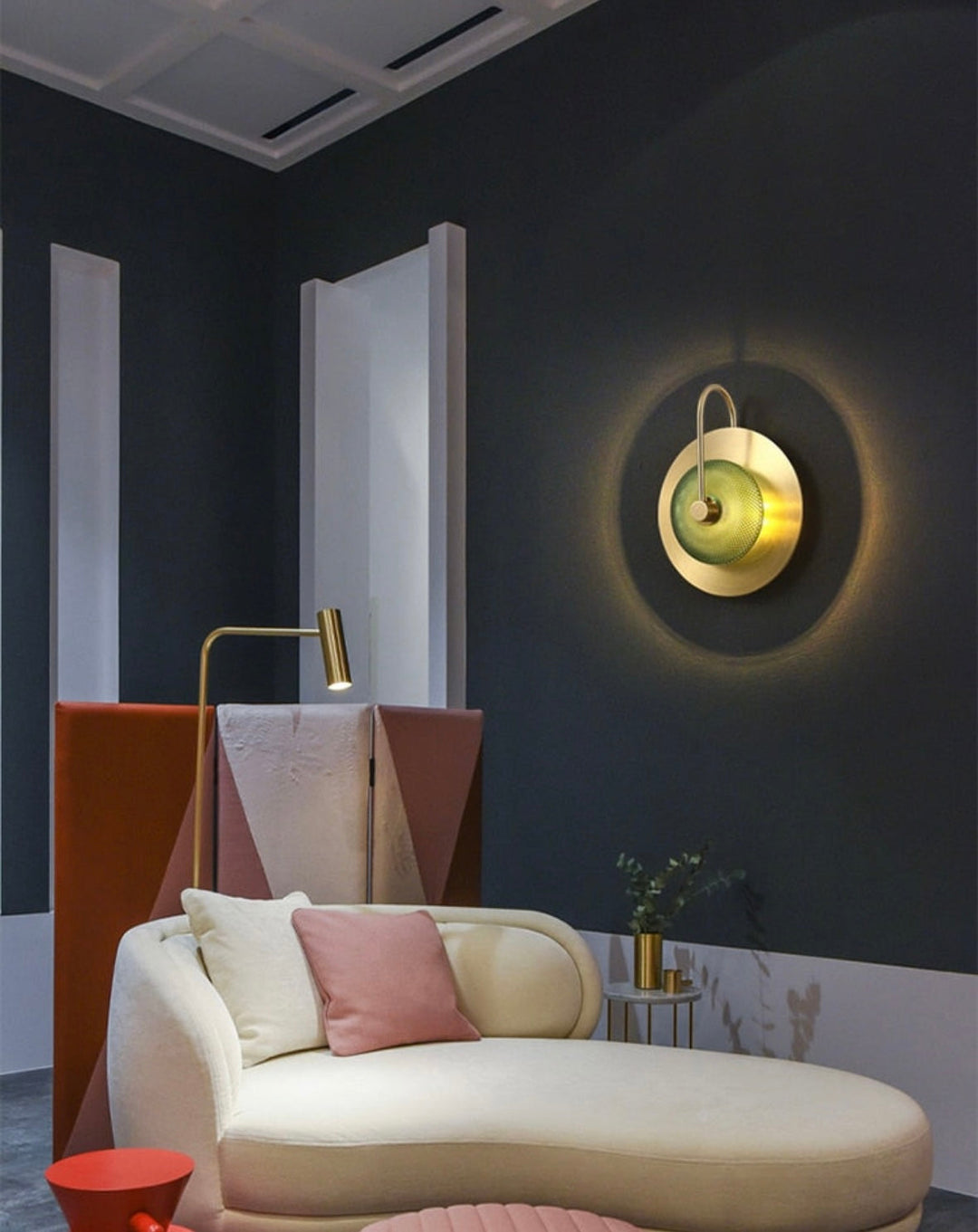 Contemporary Wall Light with Textured Green Glass and Gold Finish