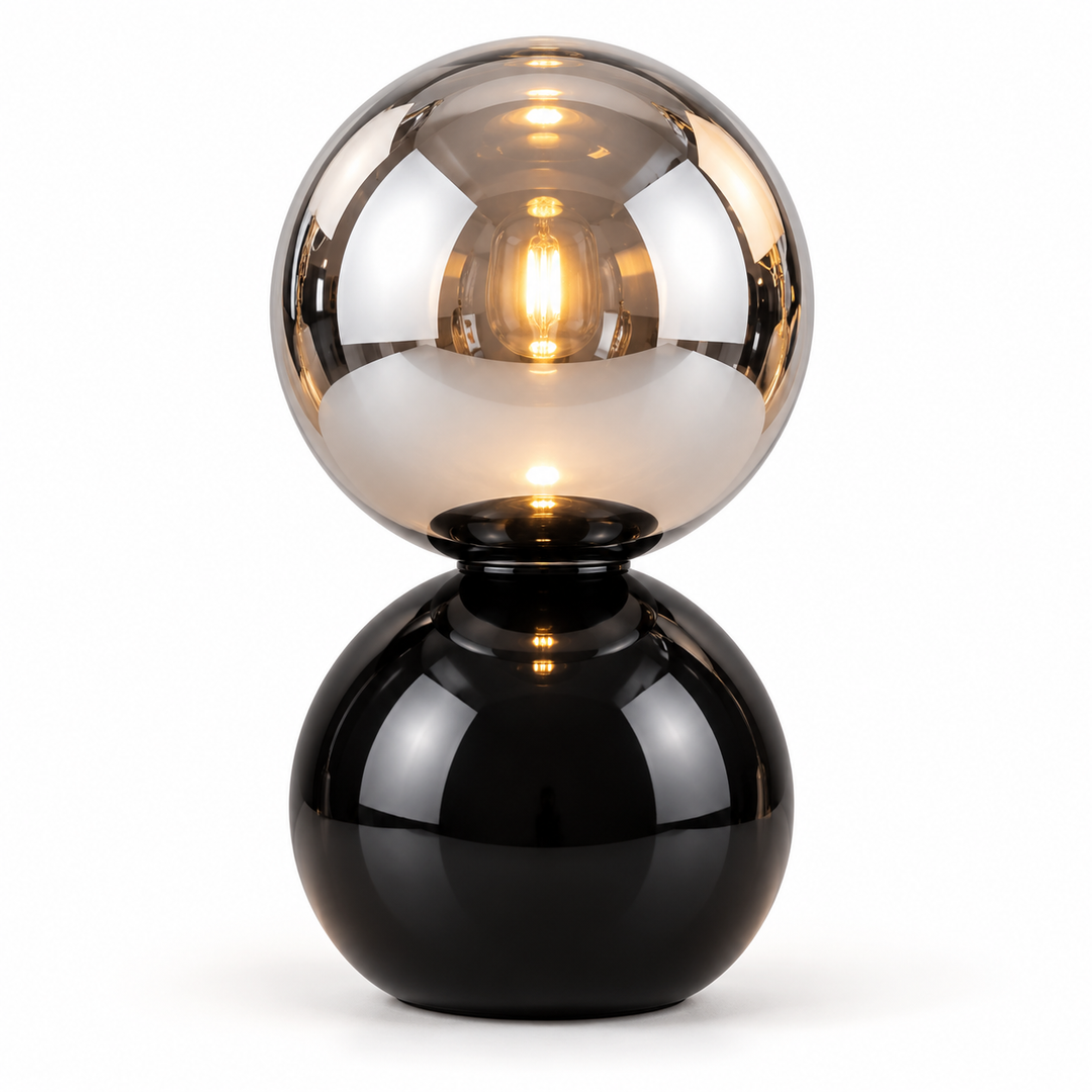 Black Globe Table Lamp with Opal Shade