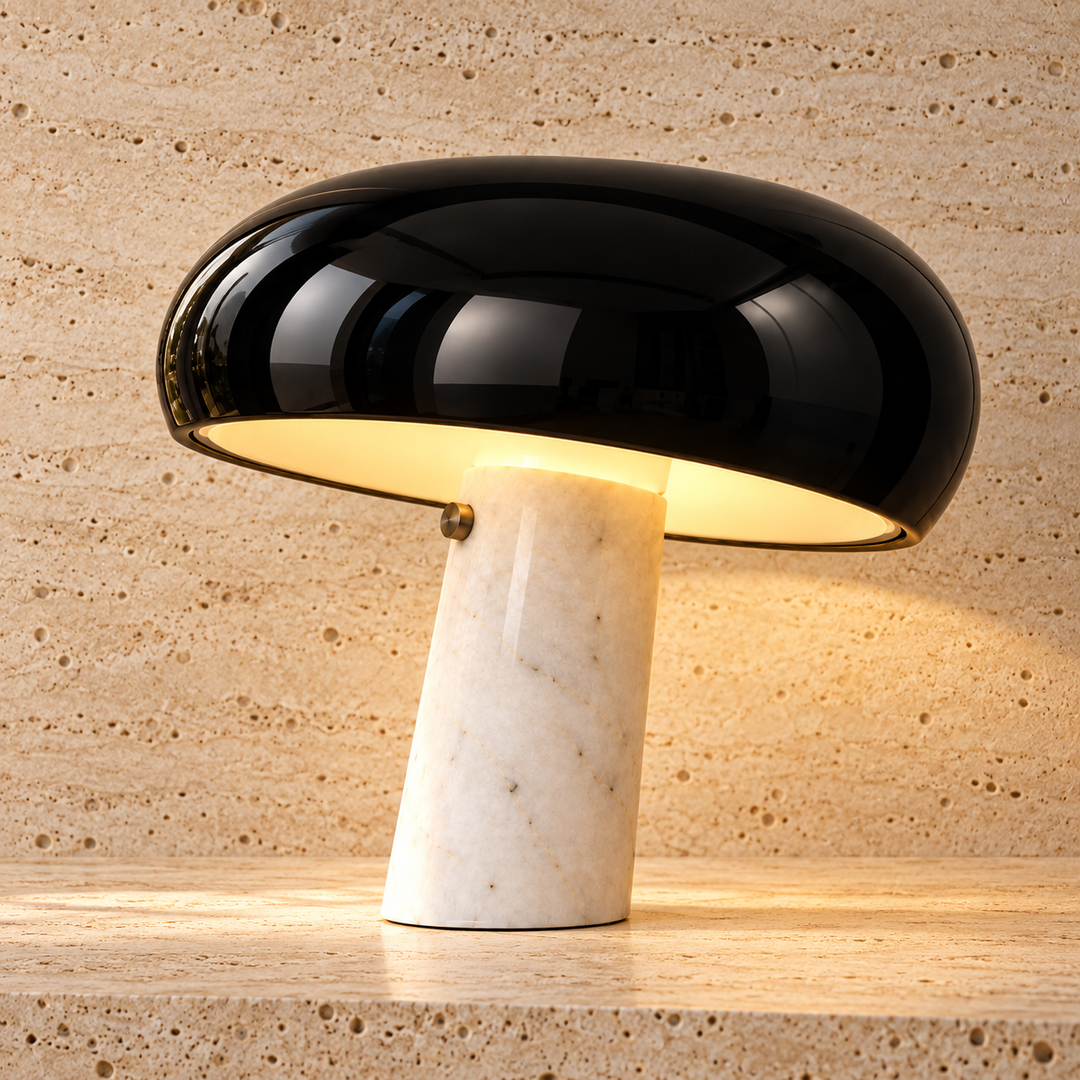 Black Dome Table Lamp with Stone Base