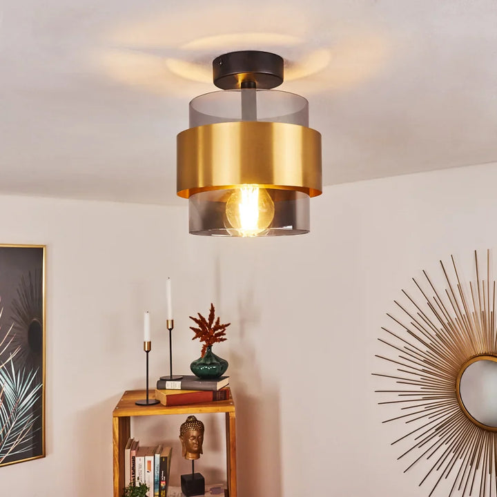 Modern Gold and Smoked Glass Ceiling Light