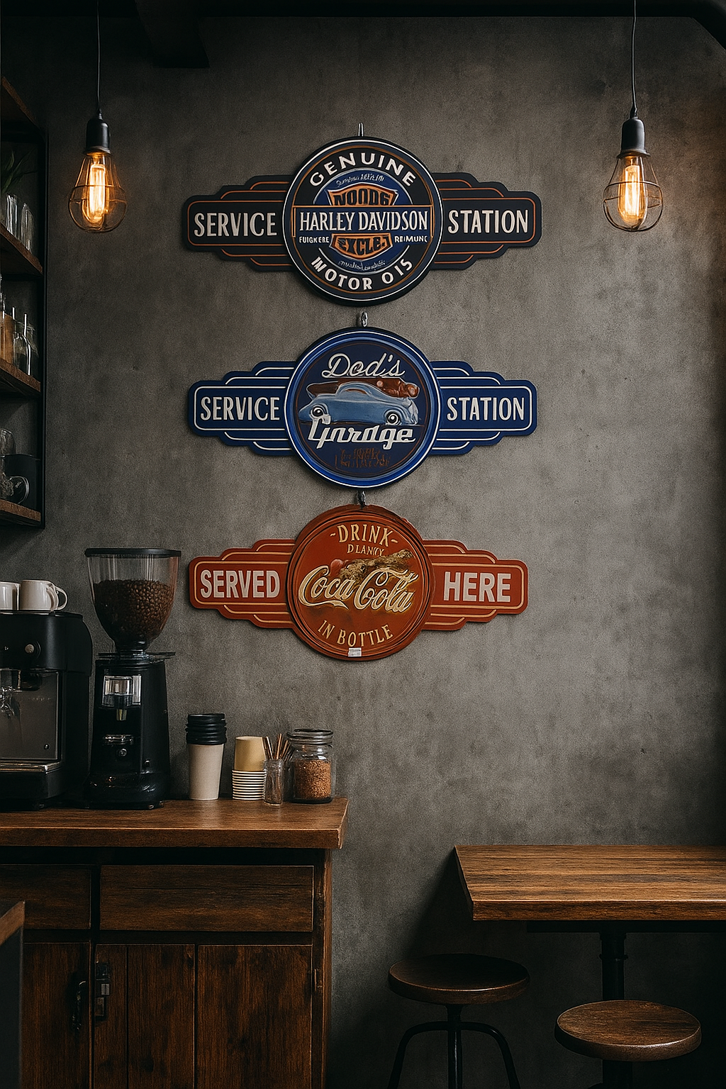 Vintage Metal Service Station Wall Sign Set