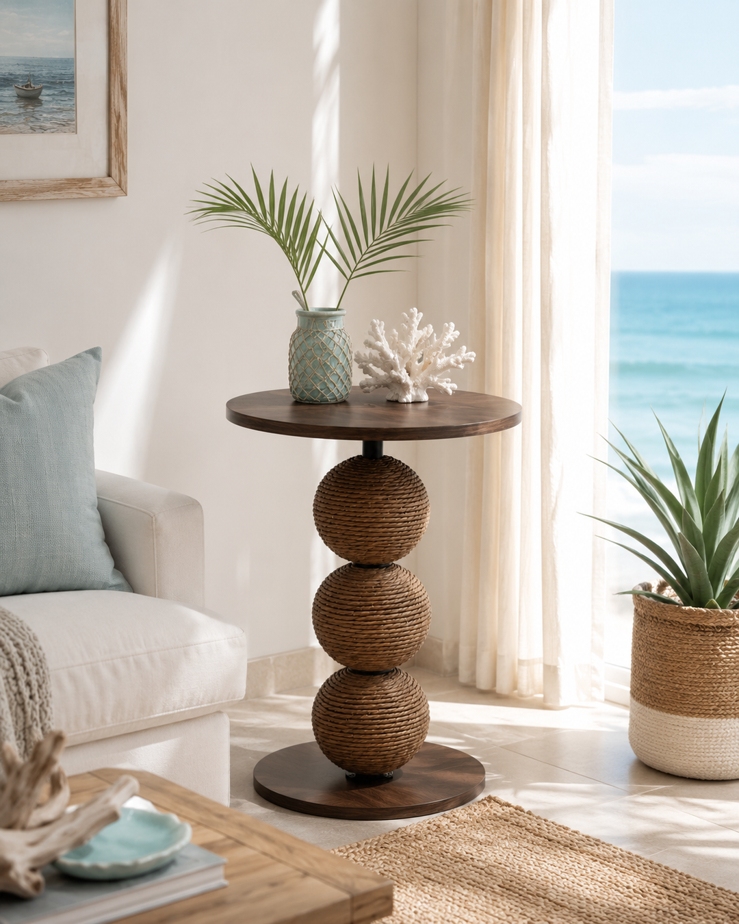 Round Wooden Pedestal Accent Side Table