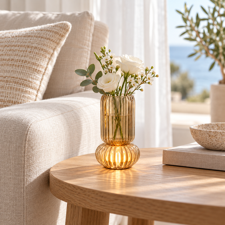 Amber Ribbed Glass Table light &amp; Vase powered with battery 🔋