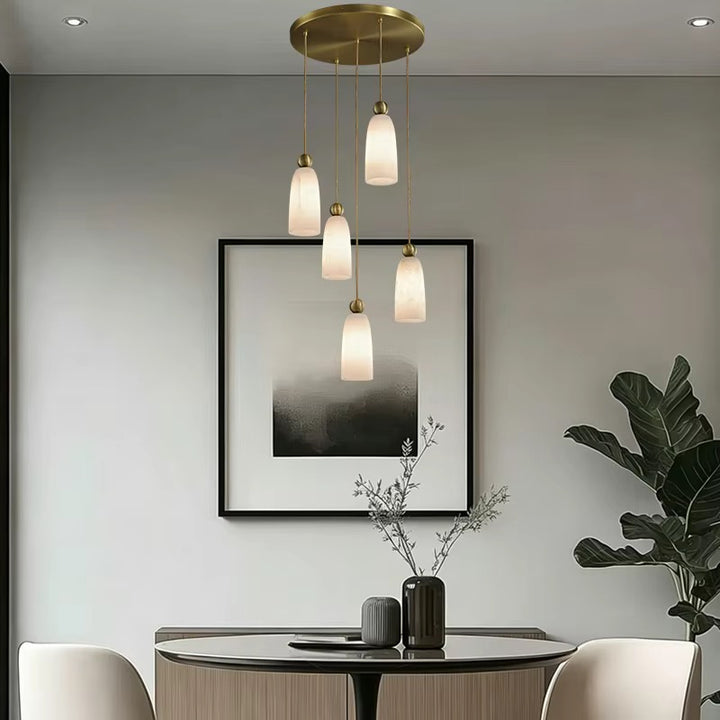 Light Cream Pendant Cluster with Gold-Tone Details